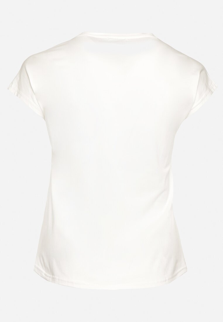 Biały Bawełniany T-shirt z Nadrukiem Motyla Ozdobionym Cyrkoniami Beonea