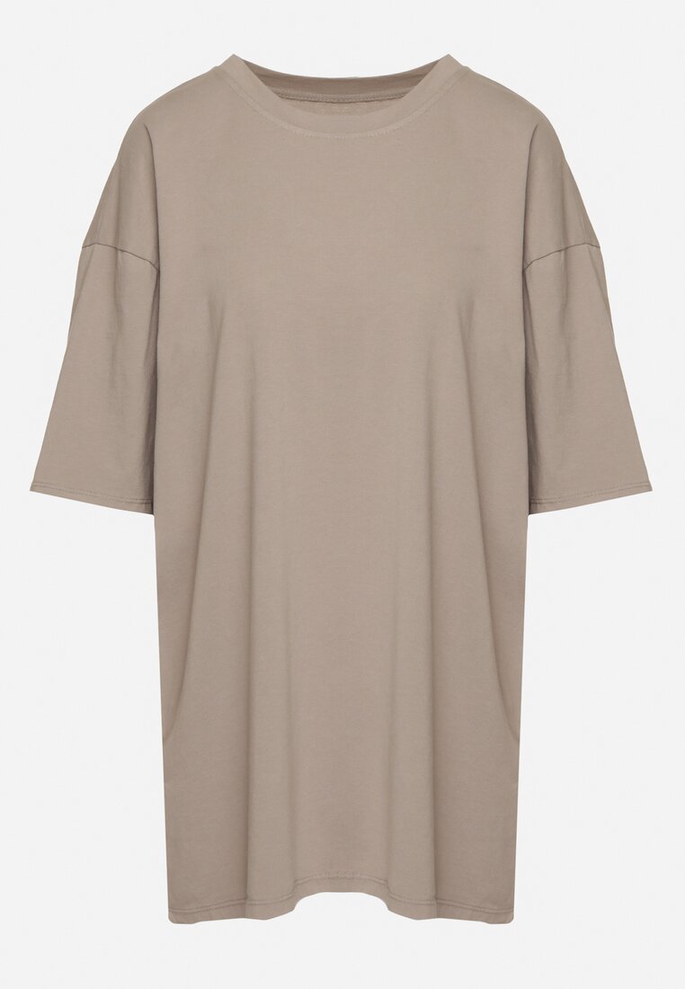 Beżowy Bawełniany T-shirt Koszulka z Krótkim Rękawem Bevima