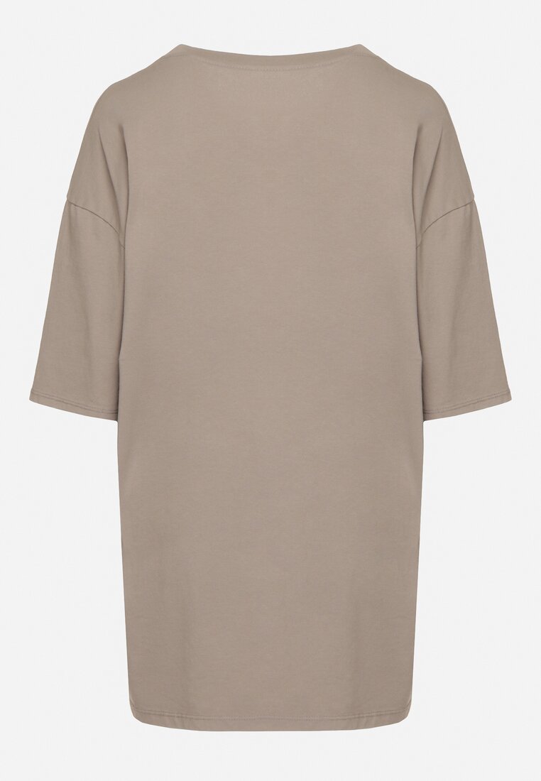 Beżowy Bawełniany T-shirt Koszulka z Krótkim Rękawem Bevima