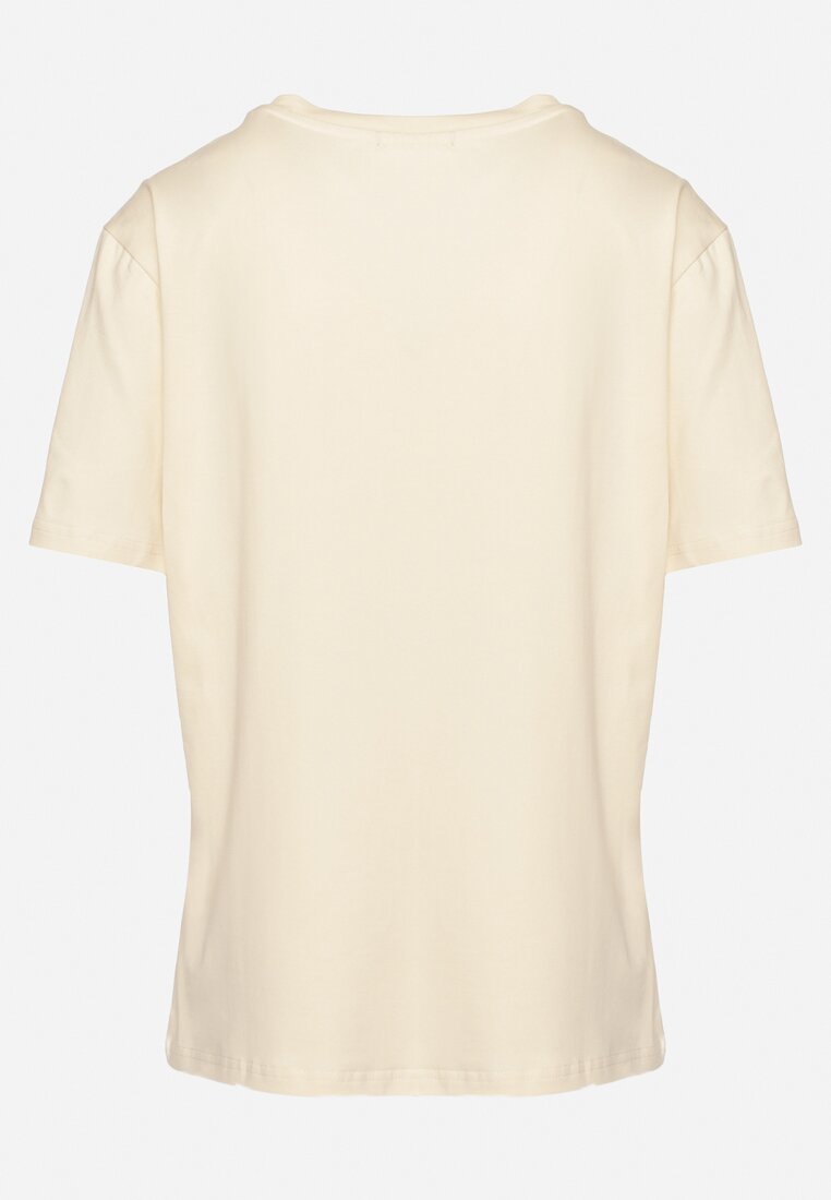 Beżowy Bawełniany T-shirt Ozdobiony Cyrkoniami Jolinea
