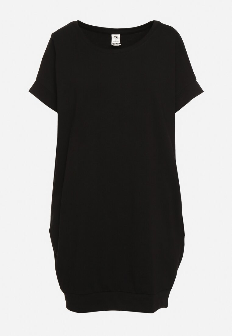 Czarna Pudełkowa Sukienka T-shirtowa o Krótkim Kroju Orlella