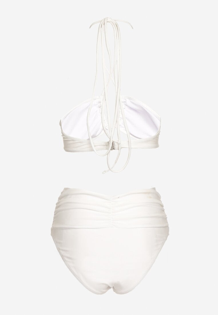 Białe Bikini 2-Częściowe Stanik Wiązany na Szyi Figi z Podwyższonym Stanem Tegelia