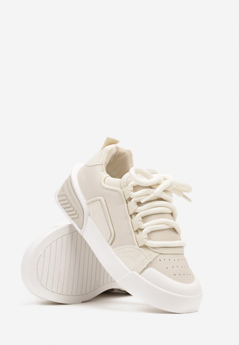 Beżowe Sneakersy Trampki na Grubej Podeszwie z Szerokimi Sznurówkami Lindnesa