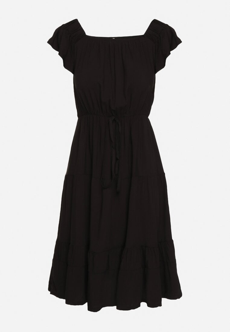 Czarna Rozkloszowana Sukienka w Hiszpańskim Stylu z Gumką w Pasie Yemvia