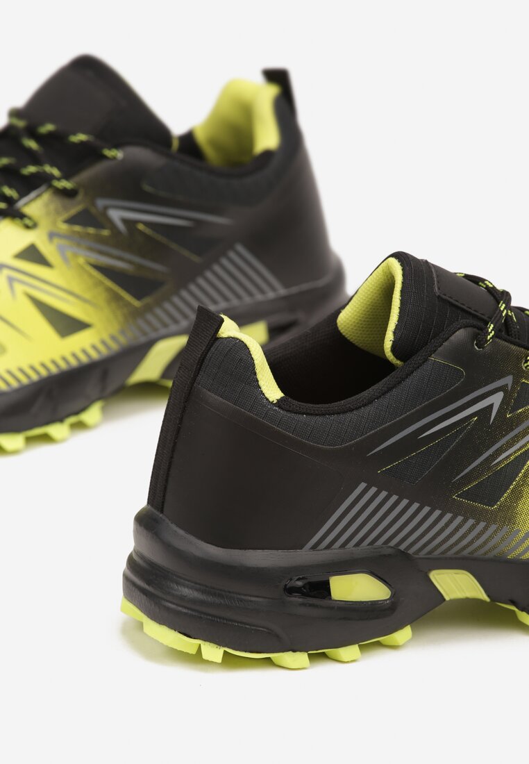 Czarno-Żółte Sznurowane Płaskie Buty Sportowe z Geometrycznym Wzorem Brefoa