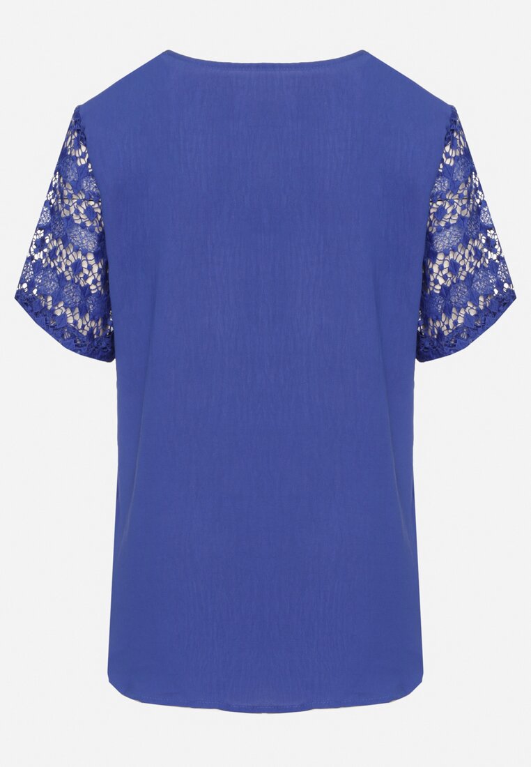 Granatowa Bluzka z Ażurowym Zdobieniem Avel