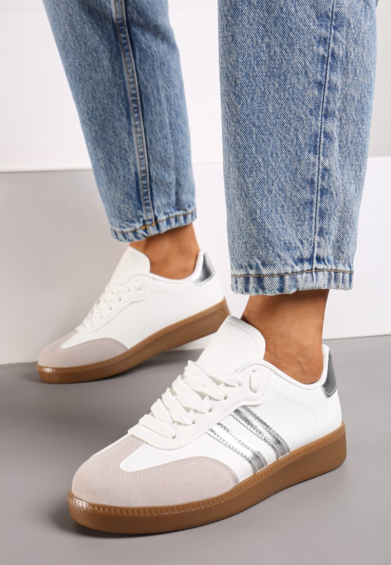 Biało-Srebrne Sportowe Sneakersy z Wiązaniem Jrefia