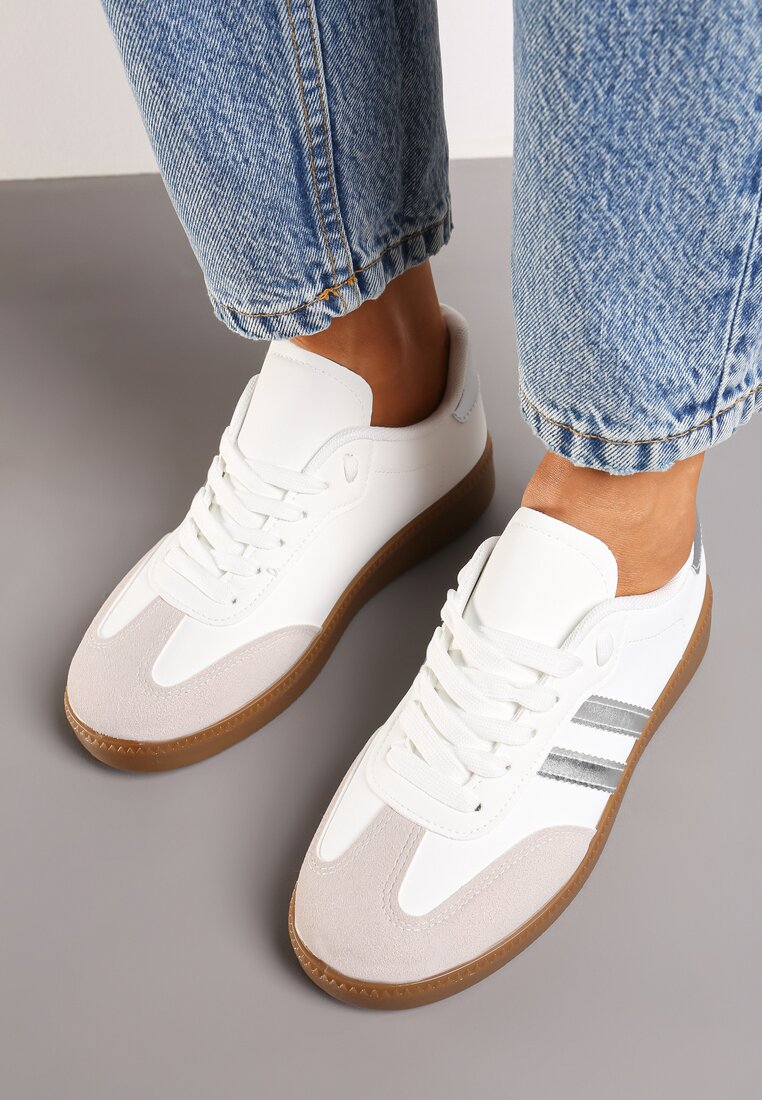 Biało-Srebrne Sportowe Sneakersy z Wiązaniem Jrefia