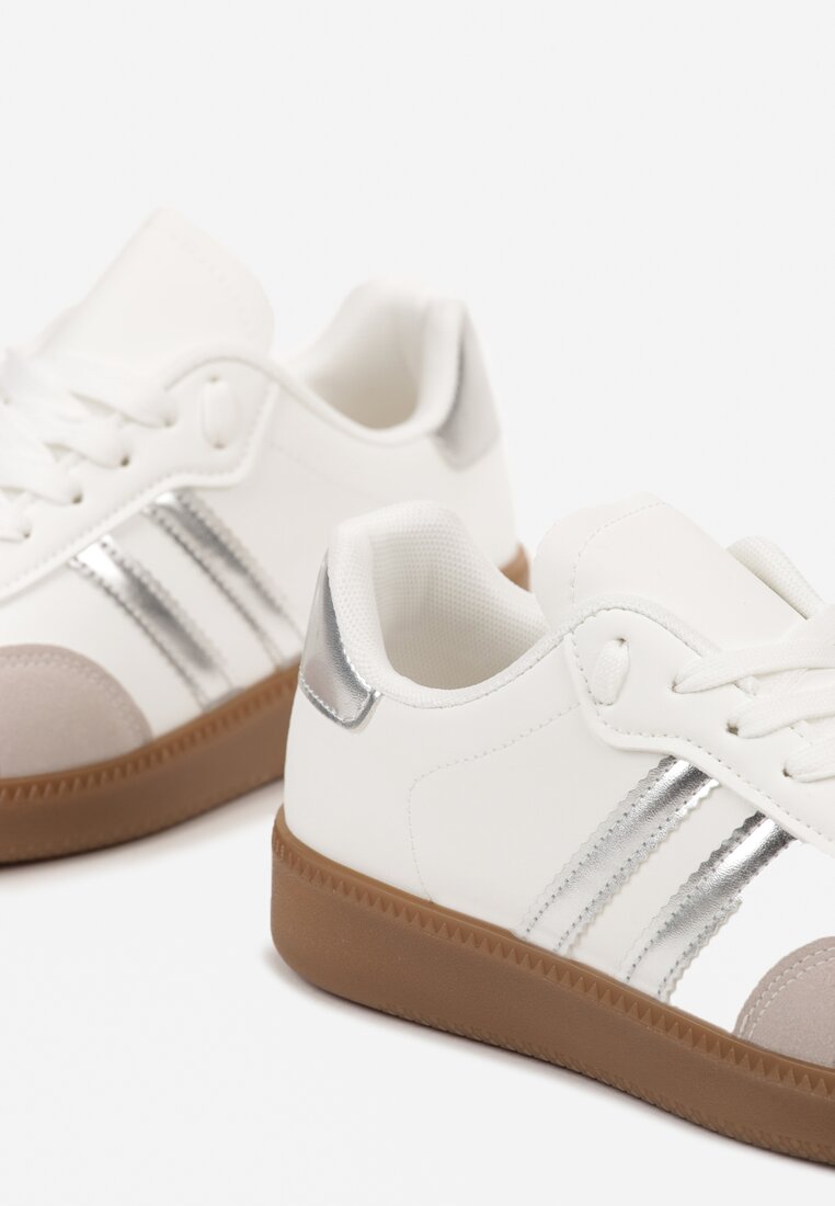 Biało-Srebrne Sportowe Sneakersy z Wiązaniem Jrefia