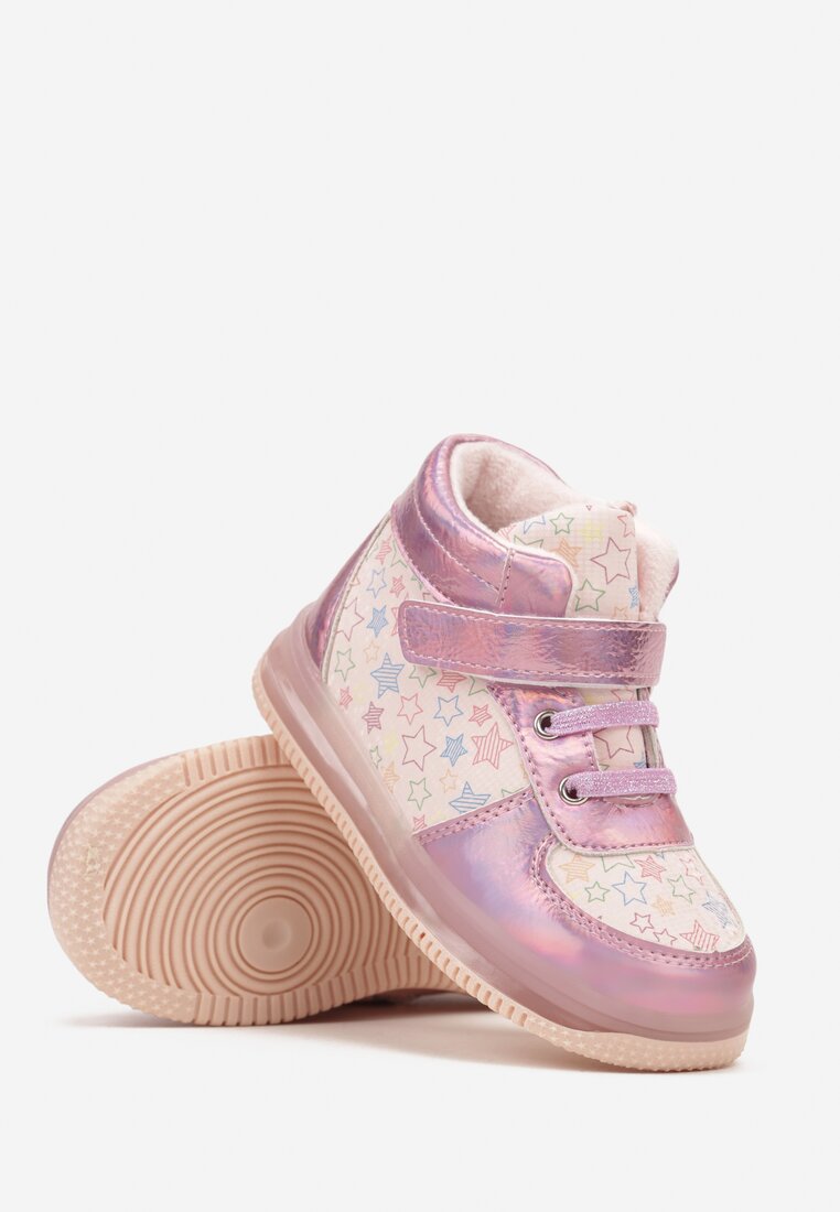Różowe Płaskie Buty Sportowe Sneakersy ze Skórzaną Wkładką w Gwiazdki z Brokatem Jocelv