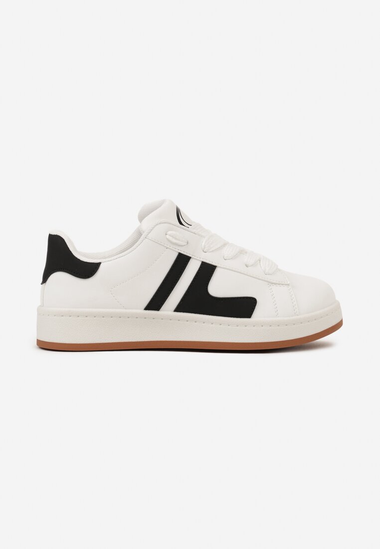 Białe Płaskie Sznurowane Sneakersy z Kontrastowymi Wstawkami Deliris