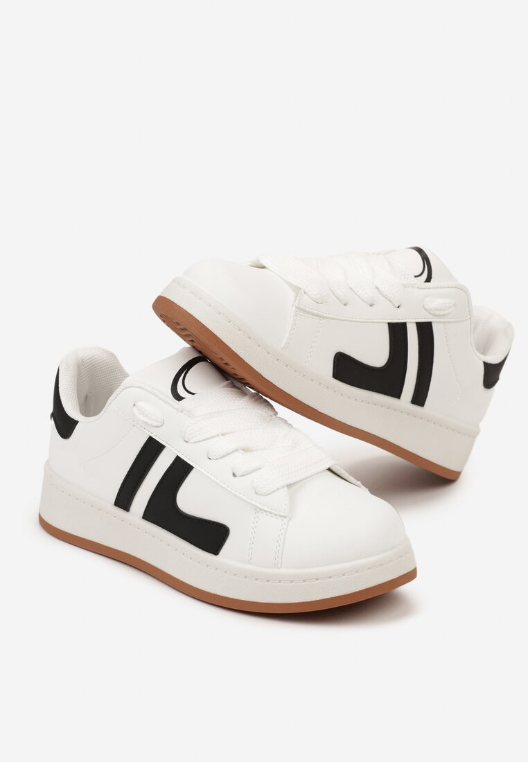 Białe Płaskie Sznurowane Sneakersy z Kontrastowymi Wstawkami Deliris