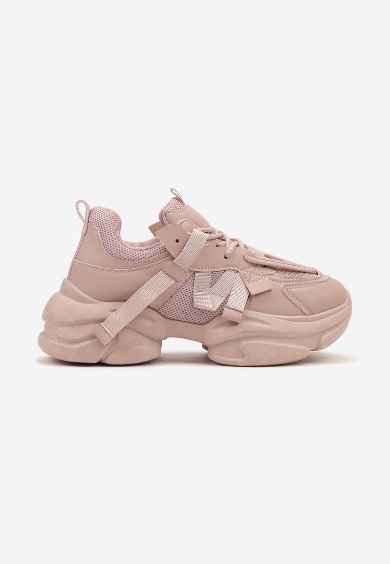 Różowe Sneakersy na Grubej Podeszwie z Ozdobnymi Sznurówkami Moraza