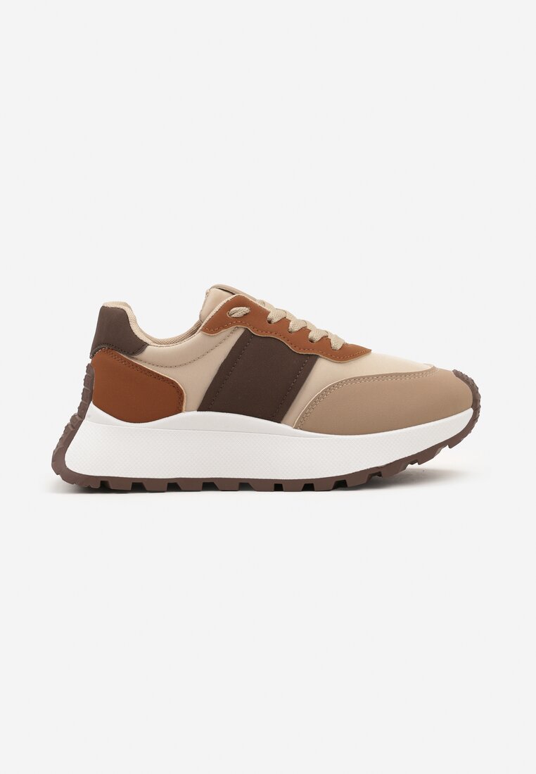 Brązowe Sneakersy na Grubej Podeszwie z Metalicznymi Wstawkami Benara