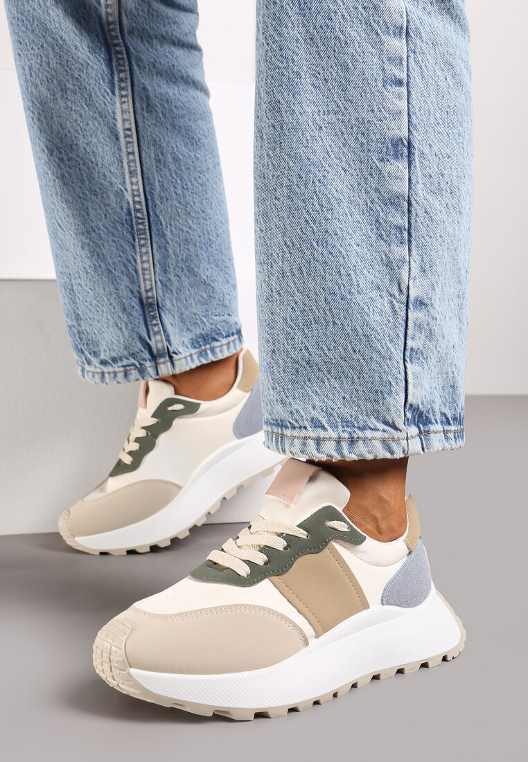 Beżowe Sneakersy na Grubej Podeszwie Benara