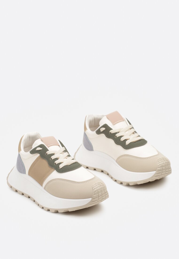 Beżowe Sneakersy na Grubej Podeszwie Benara