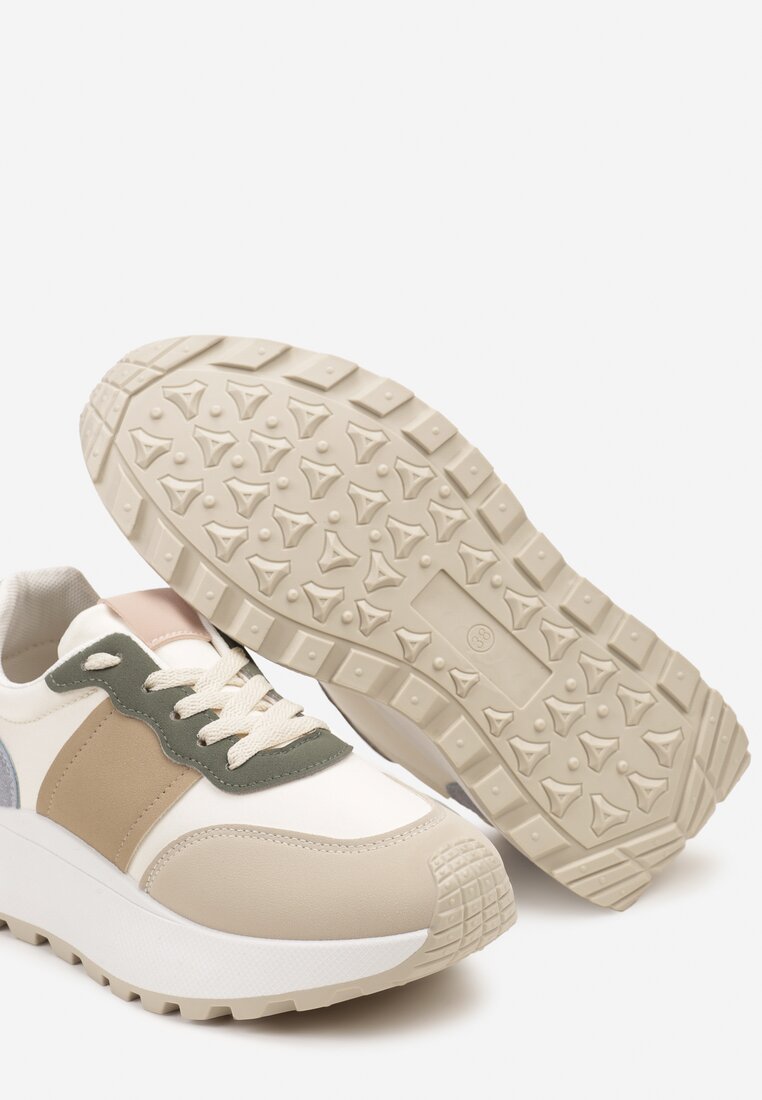 Beżowe Sneakersy na Grubej Podeszwie Benara