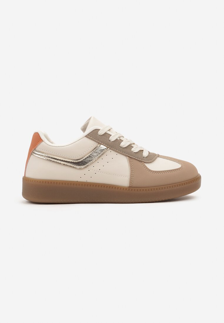 Ciemnobeżowe Sneakersy na Grubej Podeszwie z Ozdobnymi Wstawkami Galivia