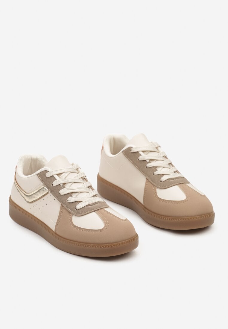 Ciemnobeżowe Sneakersy na Grubej Podeszwie z Ozdobnymi Wstawkami Galivia