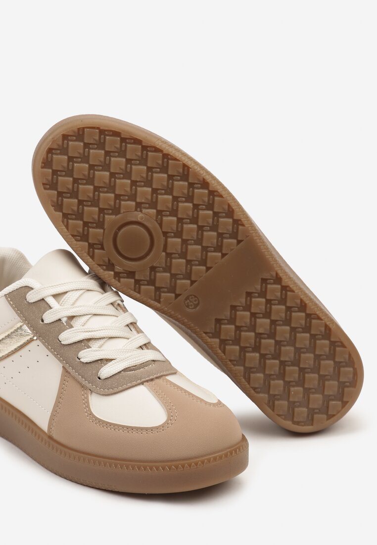 Ciemnobeżowe Sneakersy na Grubej Podeszwie z Ozdobnymi Wstawkami Galivia