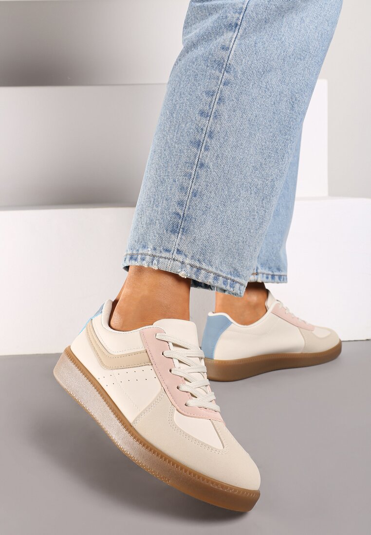 Beżowo-Różowe Sneakersy na Grubej Podeszwie z Ozdobnymi Wstawkami Galivia