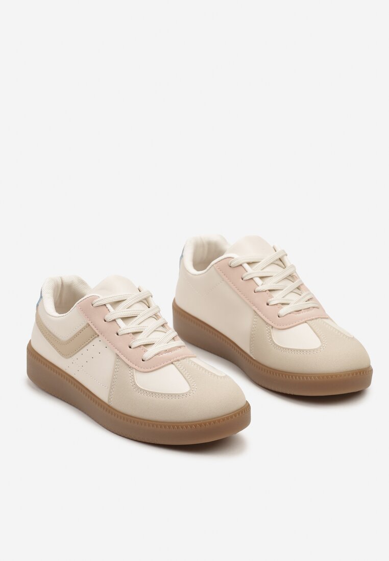 Beżowo-Różowe Sneakersy na Grubej Podeszwie z Ozdobnymi Wstawkami Galivia