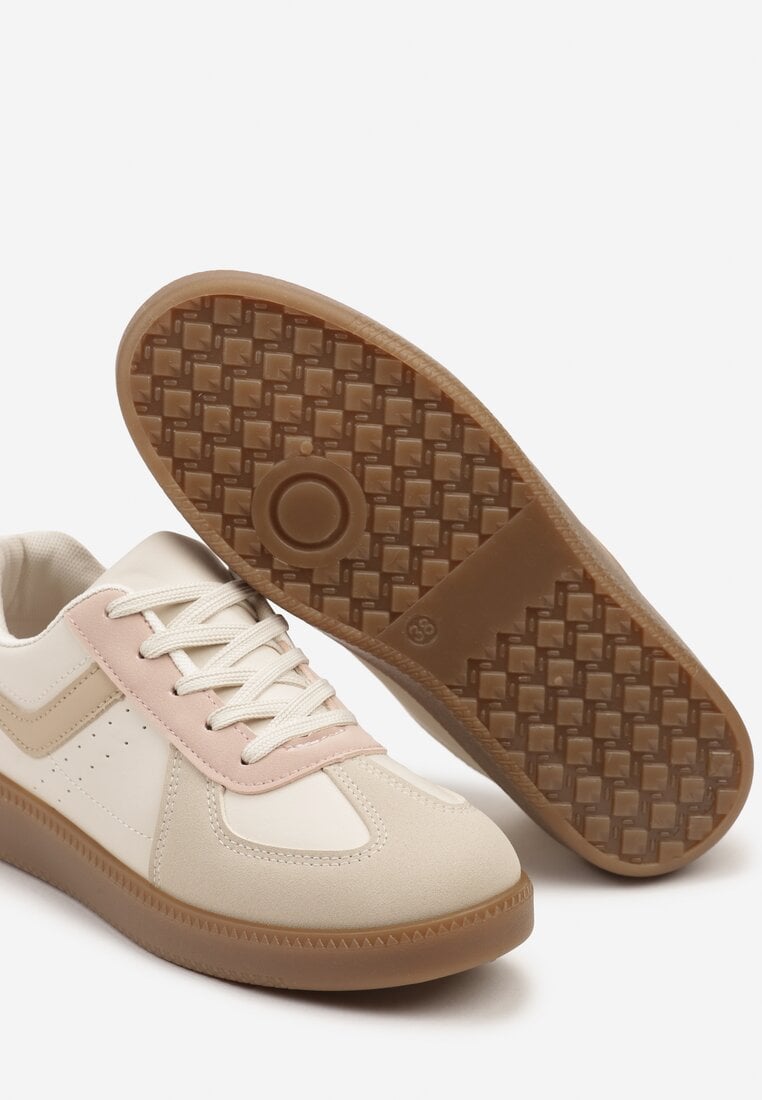 Beżowo-Różowe Sneakersy na Grubej Podeszwie z Ozdobnymi Wstawkami Galivia