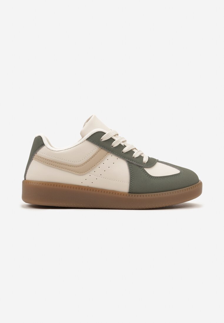 Zielone Sneakersy na Grubej Podeszwie z Ozdobnymi Wstawkami Galivia