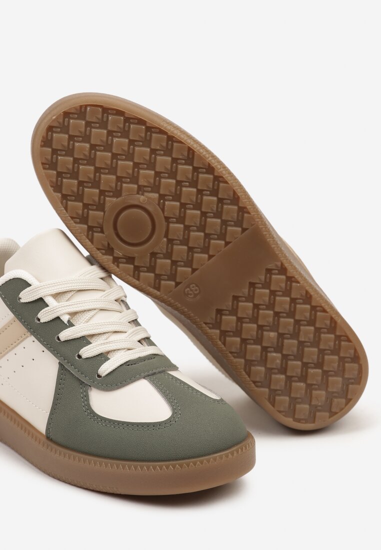 Zielone Sneakersy na Grubej Podeszwie z Ozdobnymi Wstawkami Galivia