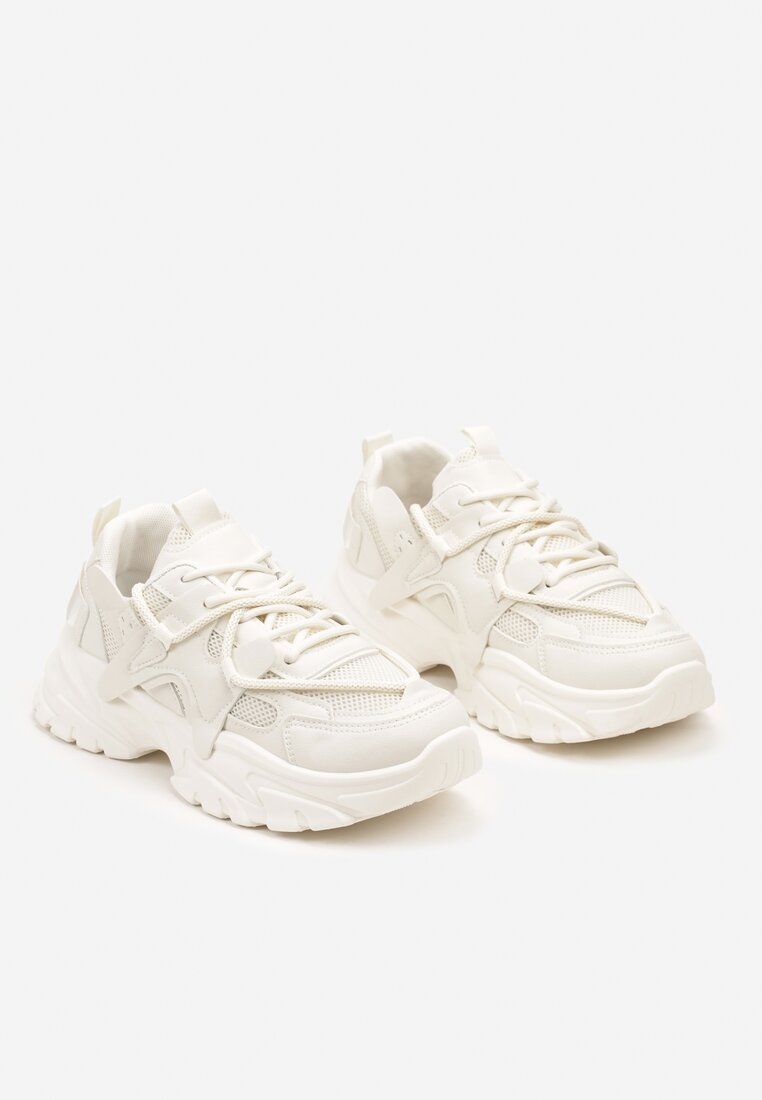 Beżowe Sneakersy na Grubej Podeszwie z Ozdobnymi Sznurówkami Benalina