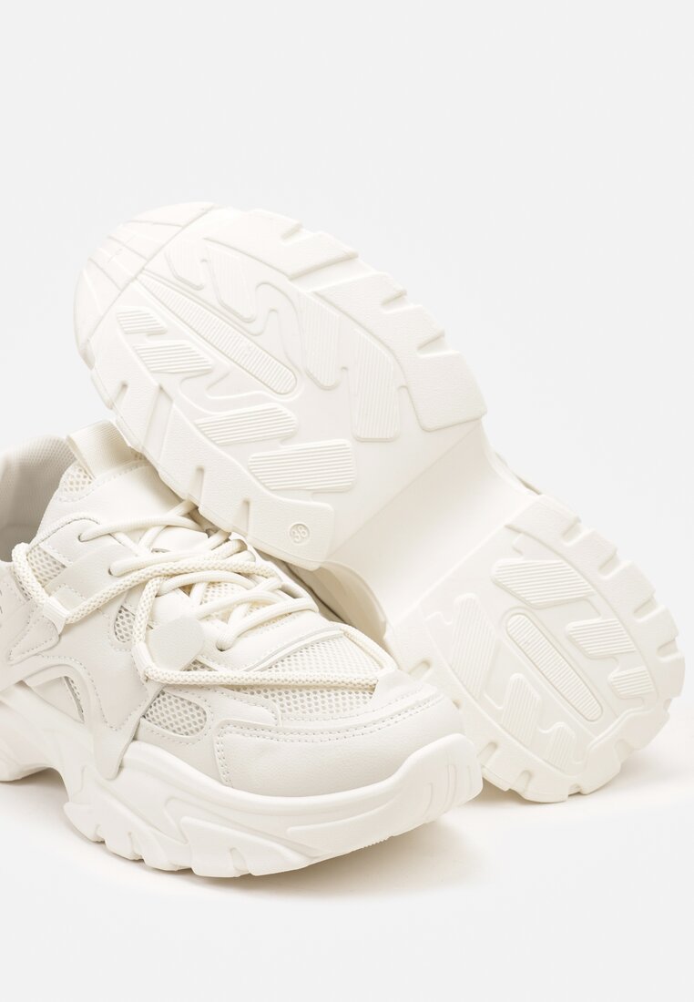 Beżowe Sneakersy na Grubej Podeszwie z Ozdobnymi Sznurówkami Benalina