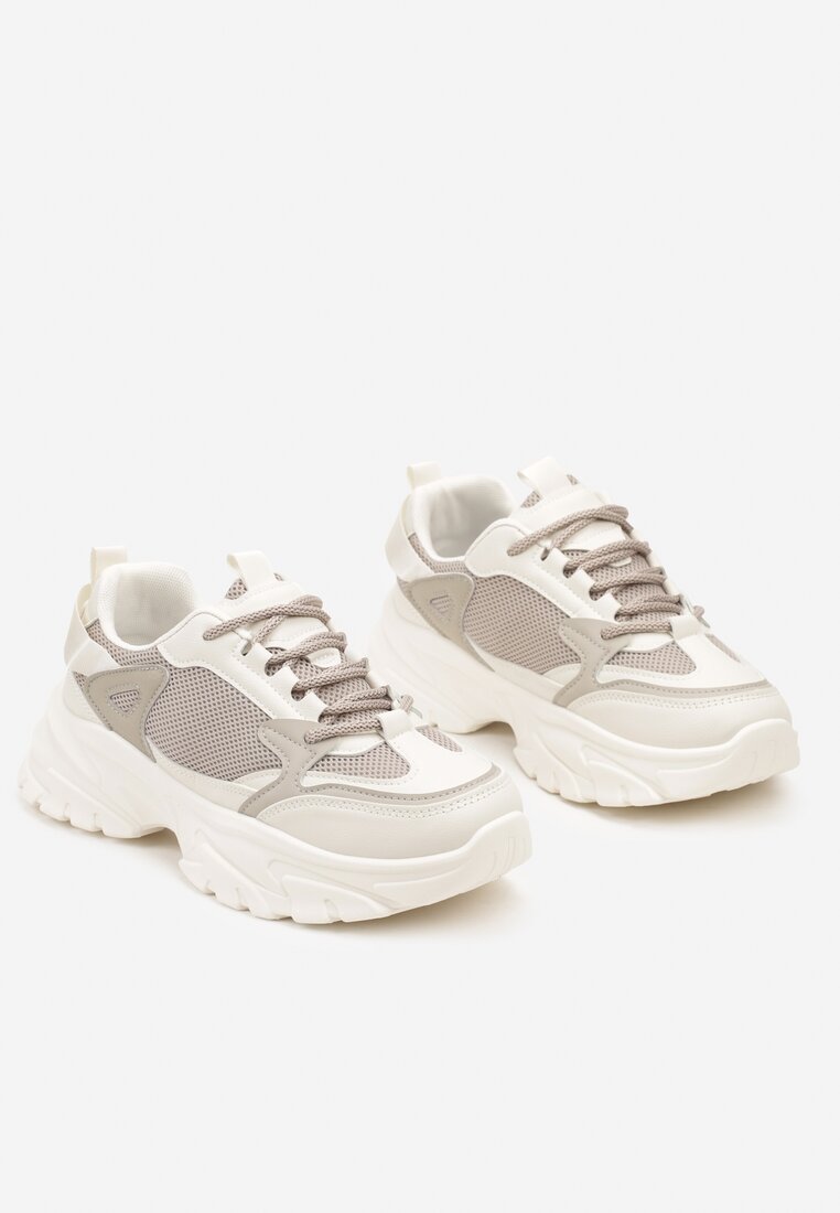 Szare Sneakersy na Grubej Podeszwie z Ozdobnymi Przeszyciami Benadelle