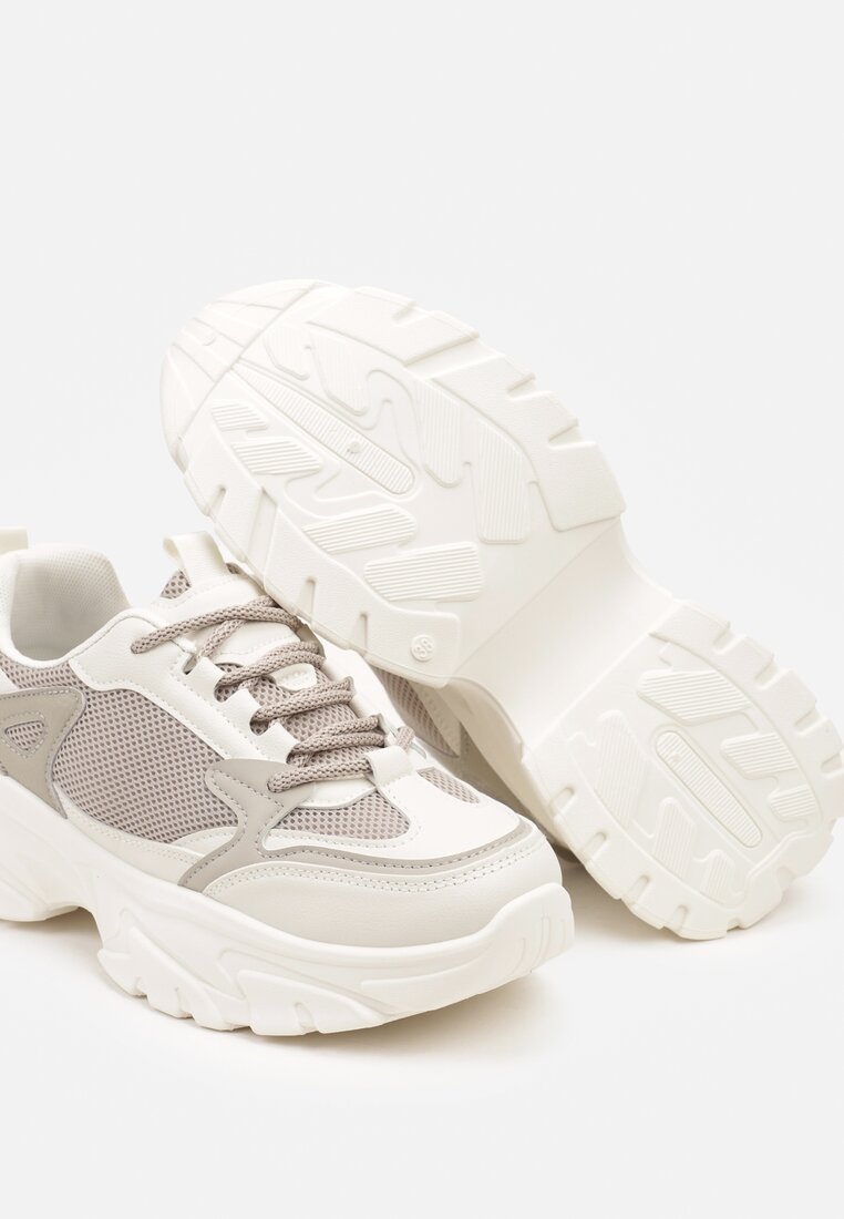 Szare Sneakersy na Grubej Podeszwie z Ozdobnymi Przeszyciami Benadelle
