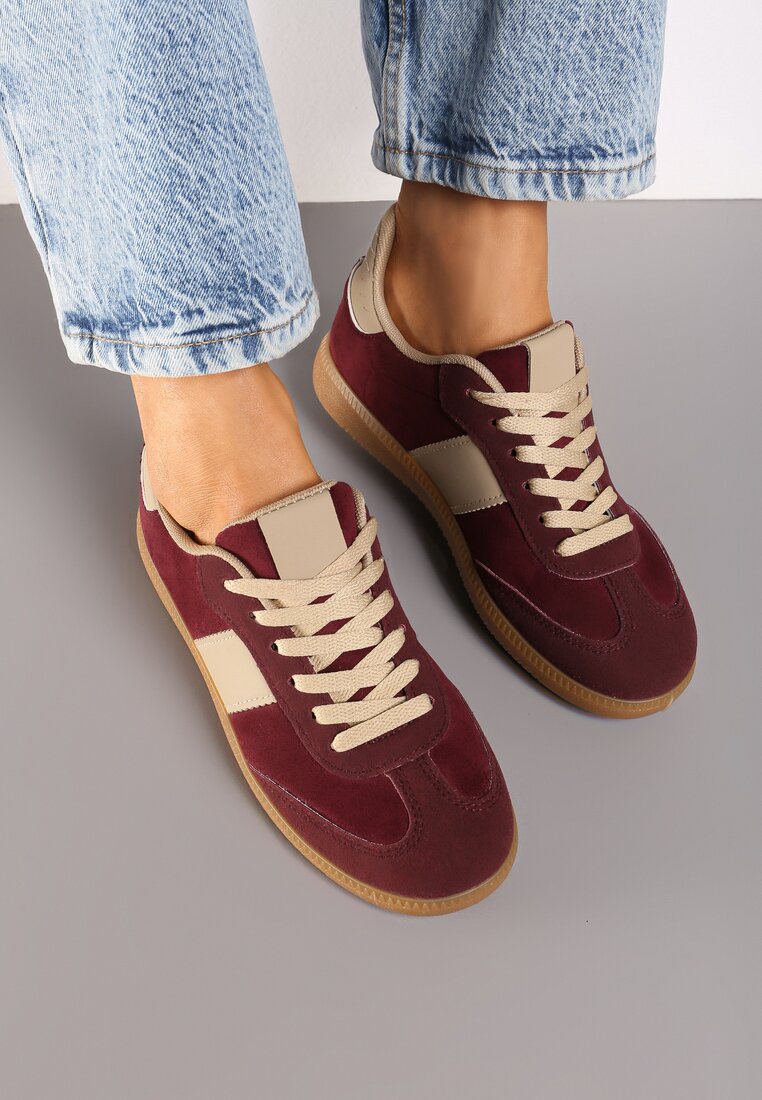 Bordowe Płaskie Buty Sportowe Sneakersy Ozdobione Przeszyciami Moraja