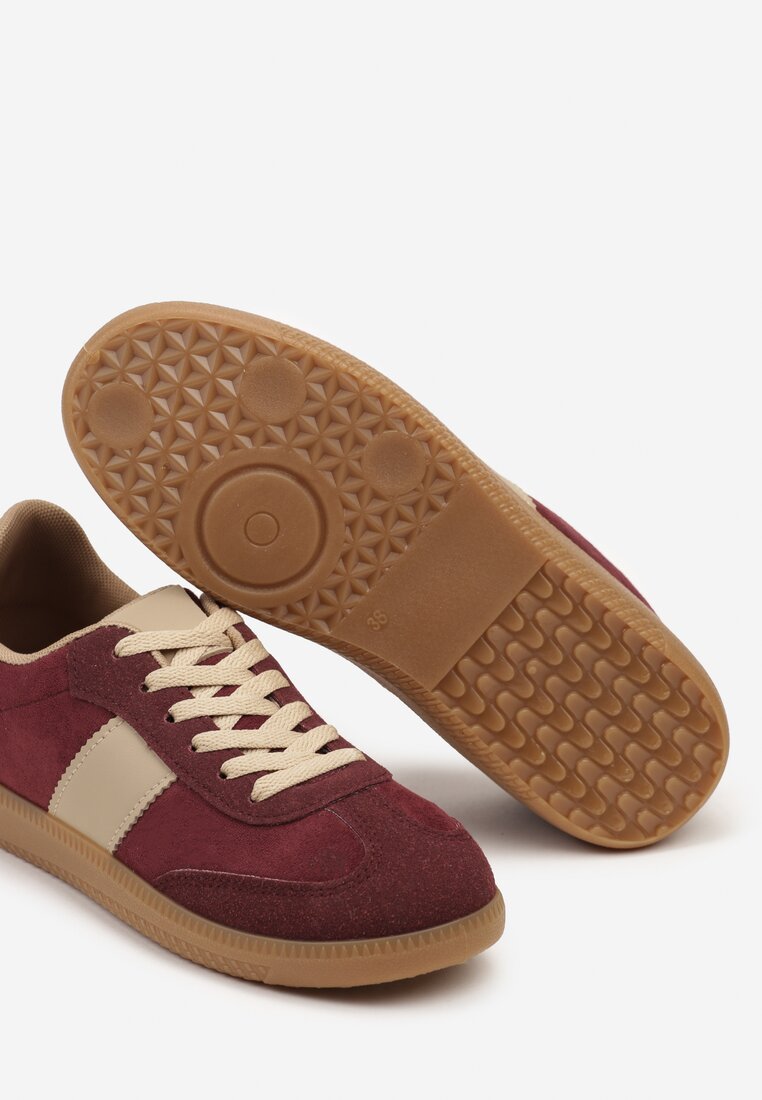 Bordowe Płaskie Buty Sportowe Sneakersy Ozdobione Przeszyciami Moraja