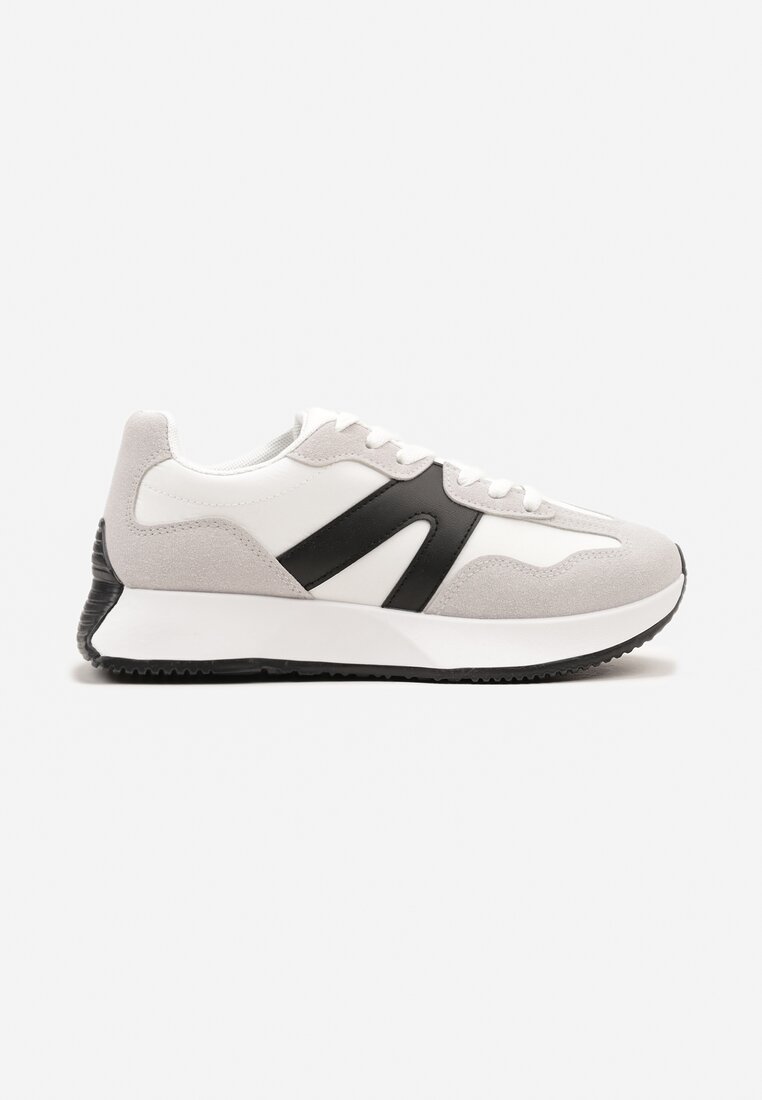 Białe Płaskie Sneakersy z Geometrycznym Wzorem Nawla
