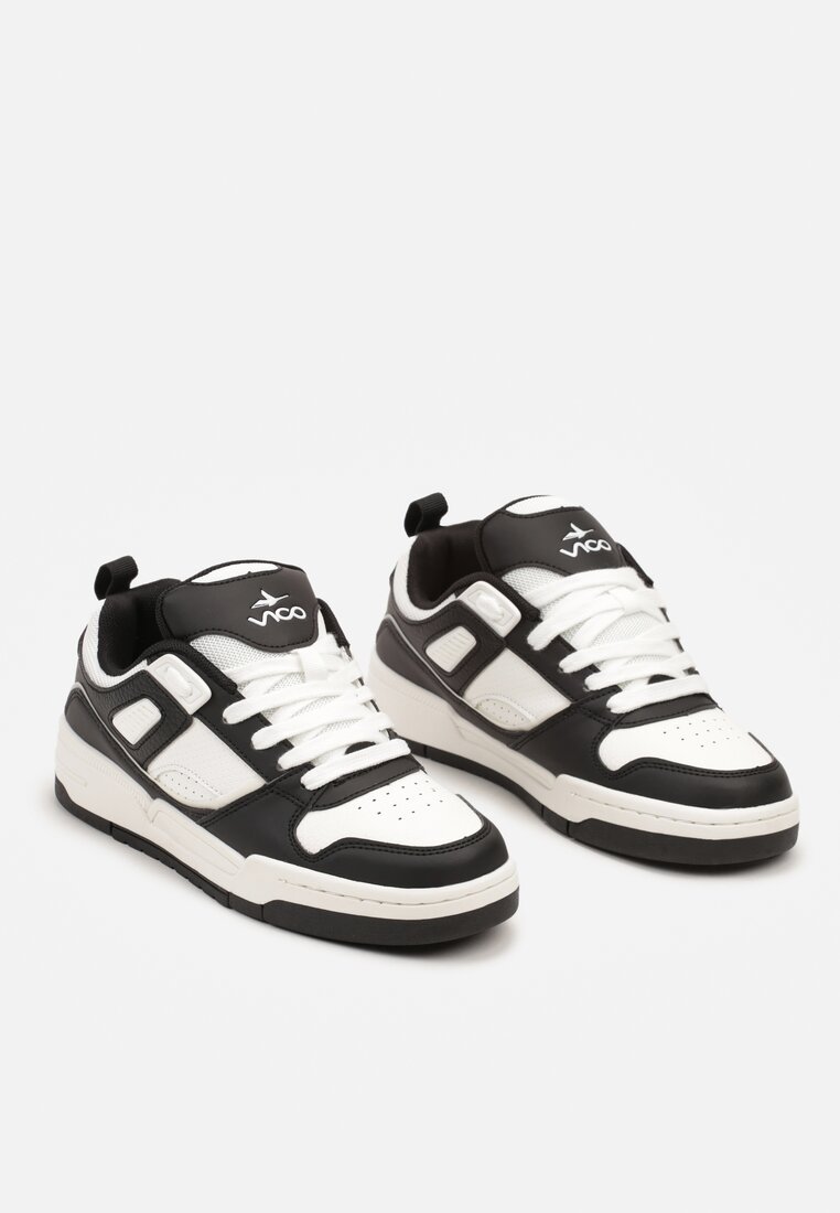 Czarno-Białe Płaskie Sznurowane Sneakersy Ozdobione Tłoczeniami Vlirina