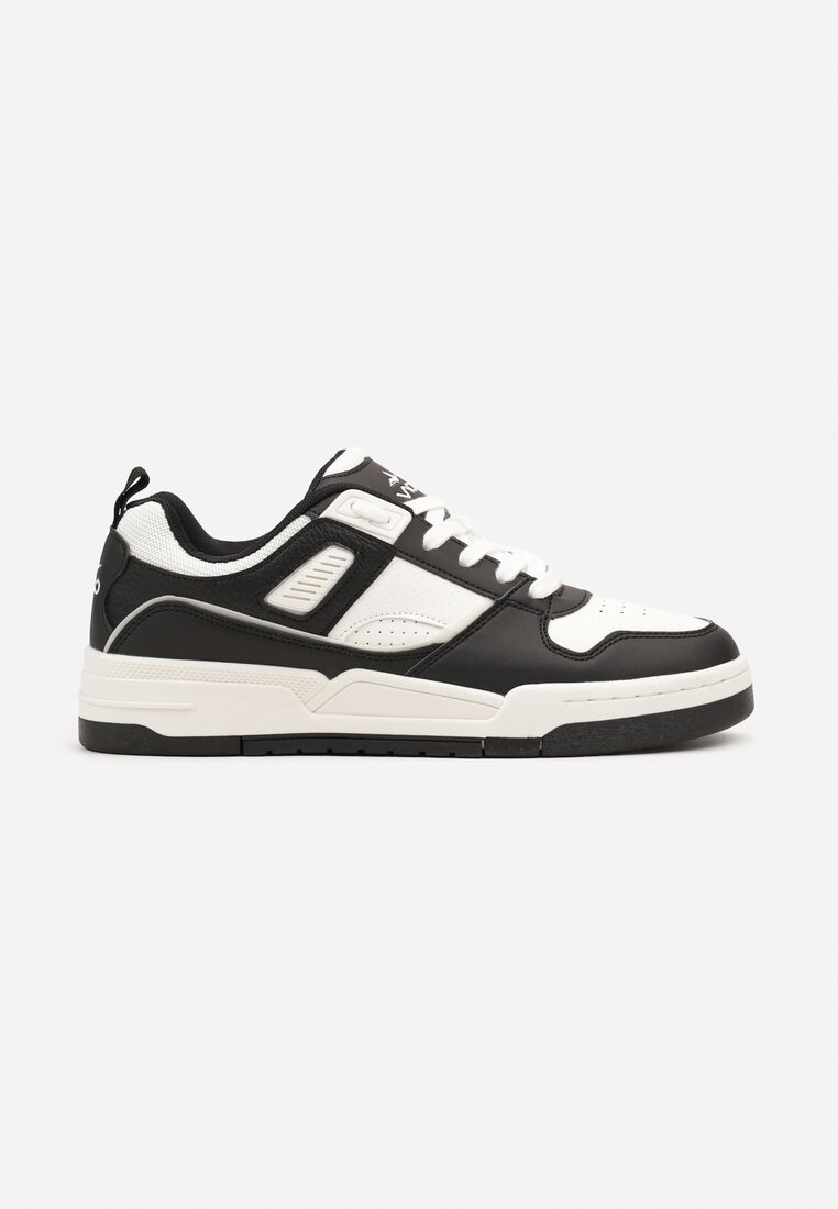 Czarno-Białe Płaskie Sznurowane Buty Sportowe Sneakersy z Geometrycznym Wzorem Eliraya