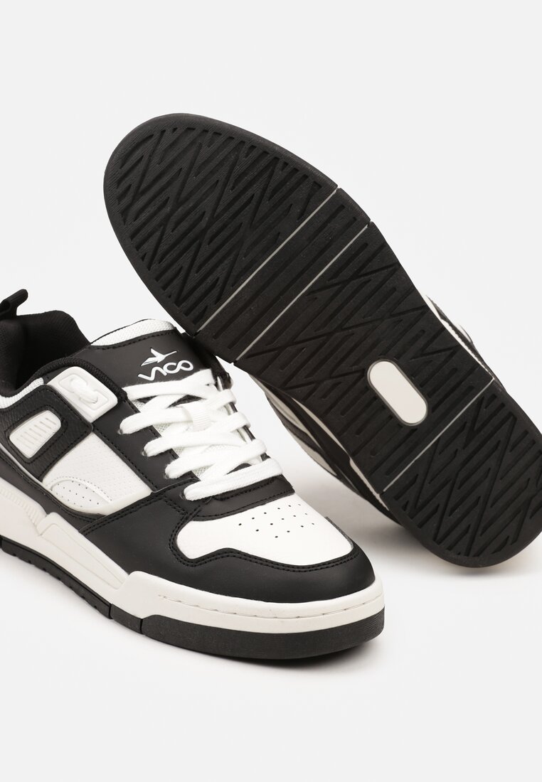 Czarno-Białe Płaskie Sznurowane Buty Sportowe Sneakersy z Geometrycznym Wzorem Eliraya