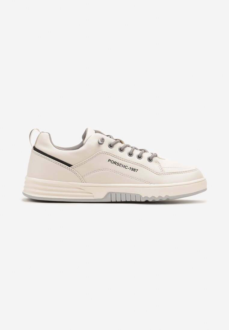 Białe Sznurowane Płaskie Buty Sportowe Sneakersy z Tłoczoną Podeszwą Elianne