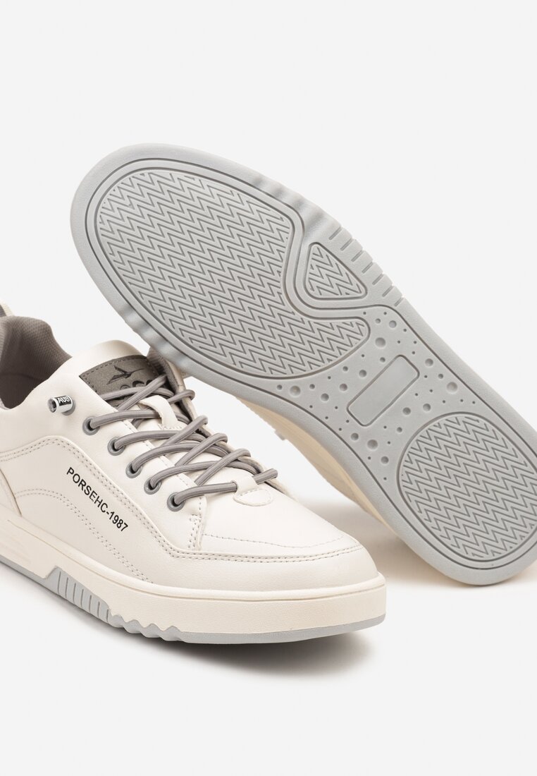Białe Sznurowane Płaskie Buty Sportowe Sneakersy z Tłoczoną Podeszwą Elianne