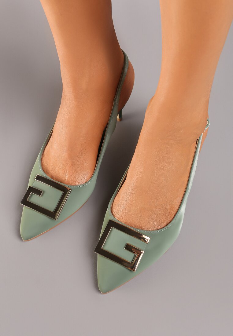 Zielone Czółenka na Szpilce Bez Pięty z Metaliczną Aplikacją Vlitina