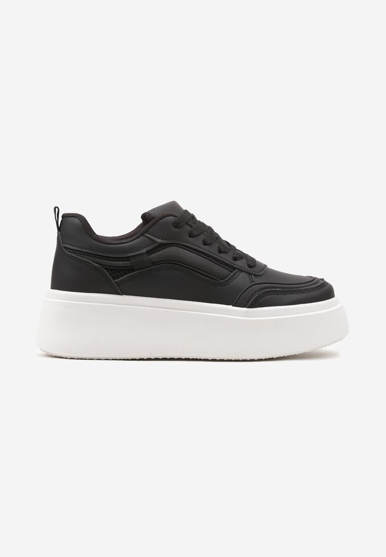Czarne Płaskie Sneakersy z Geometrycznym Wzorem i Sznurowaniem Vlisera