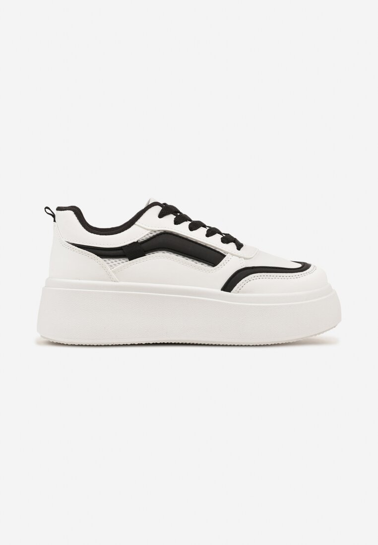 Biało-Czarne Płaskie Sneakersy z Geometrycznym Wzorem i Sznurowaniem Vlisera