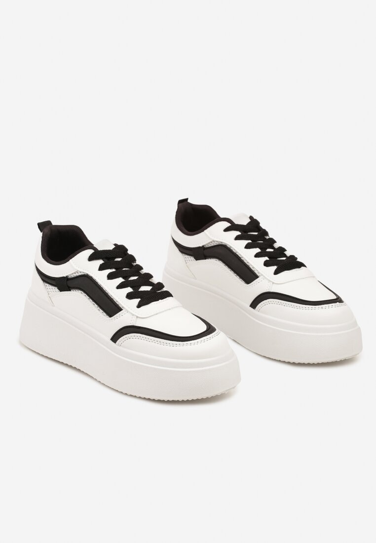 Biało-Czarne Płaskie Sneakersy z Geometrycznym Wzorem i Sznurowaniem Vlisera