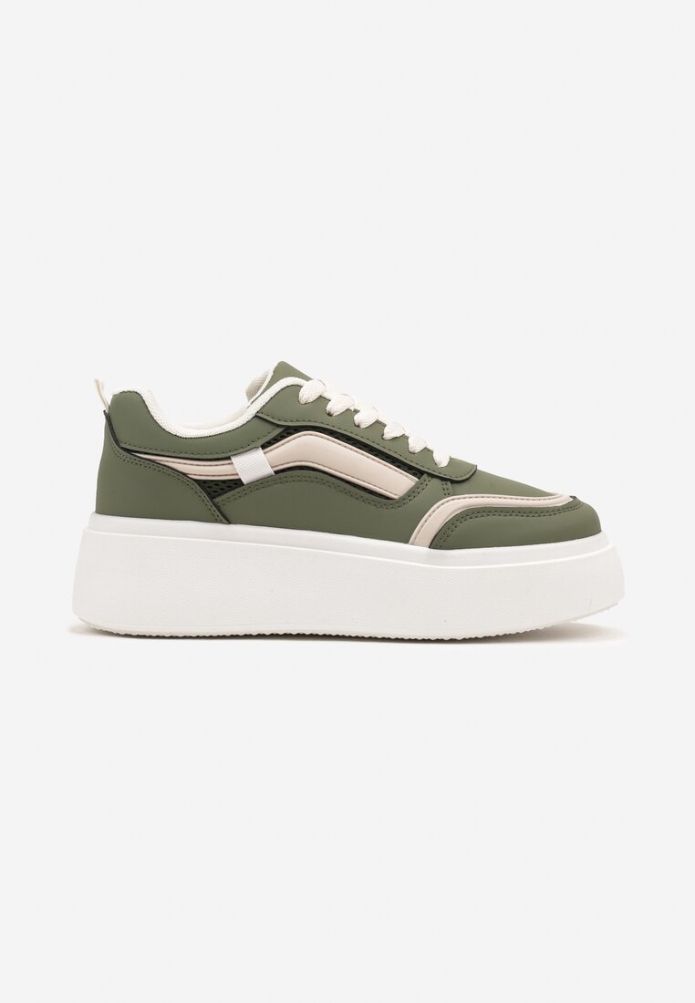 Zielone Płaskie Sneakersy z Geometrycznym Wzorem i Sznurowaniem Vlisera