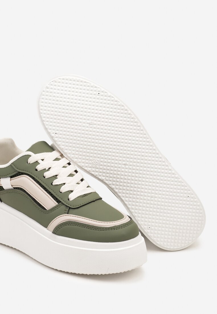 Zielone Płaskie Sneakersy z Geometrycznym Wzorem i Sznurowaniem Vlisera