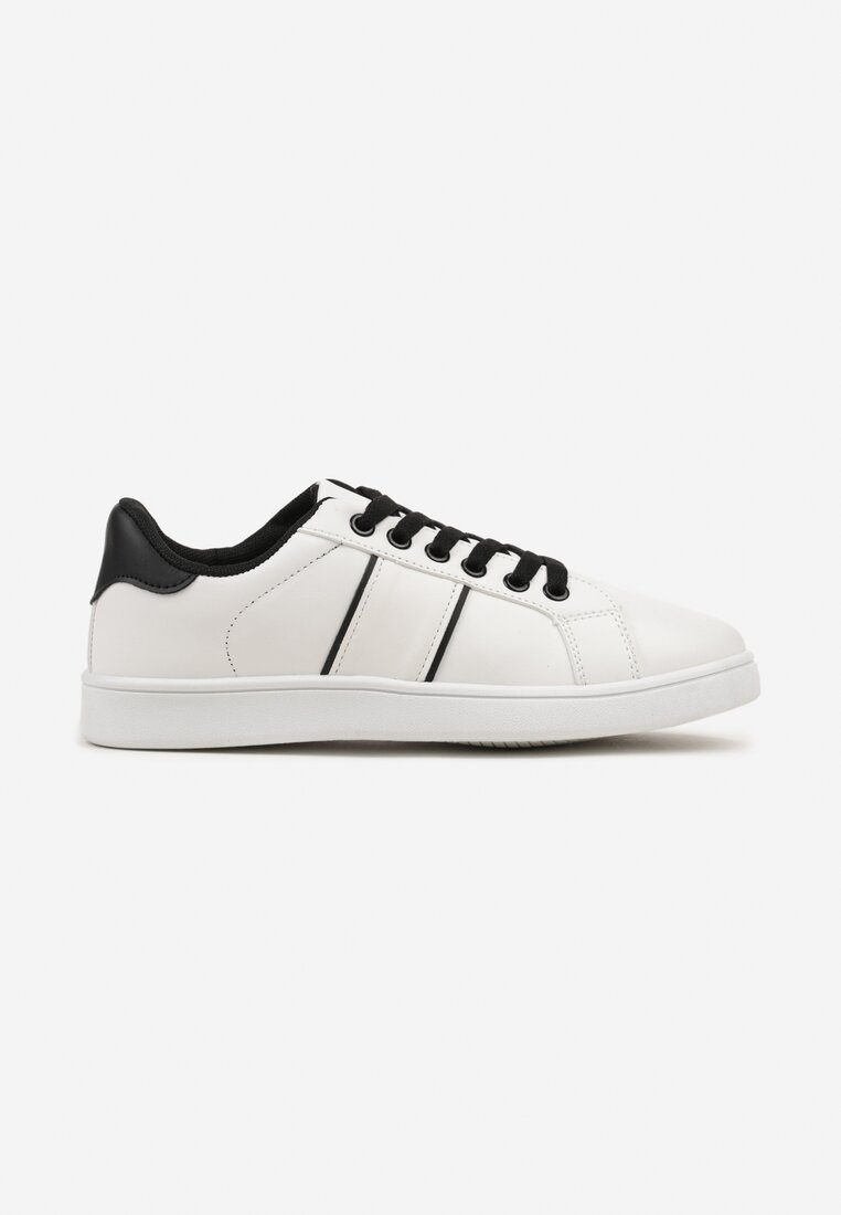 Biało-Czarne Płaskie Sneakersy ze Sznurowaniem Ozdobione Paskami Elithna
