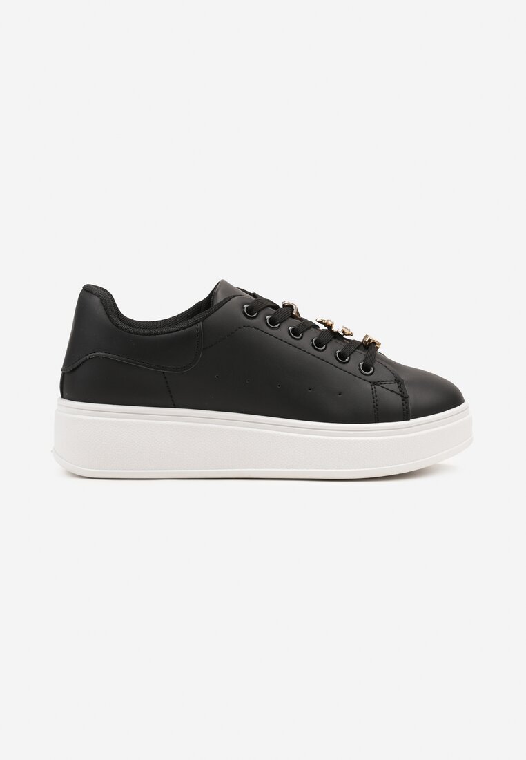 Czarne Sneakersy na Grubej Podeszwie z Metalicznymi Aplikacjami Vlianora