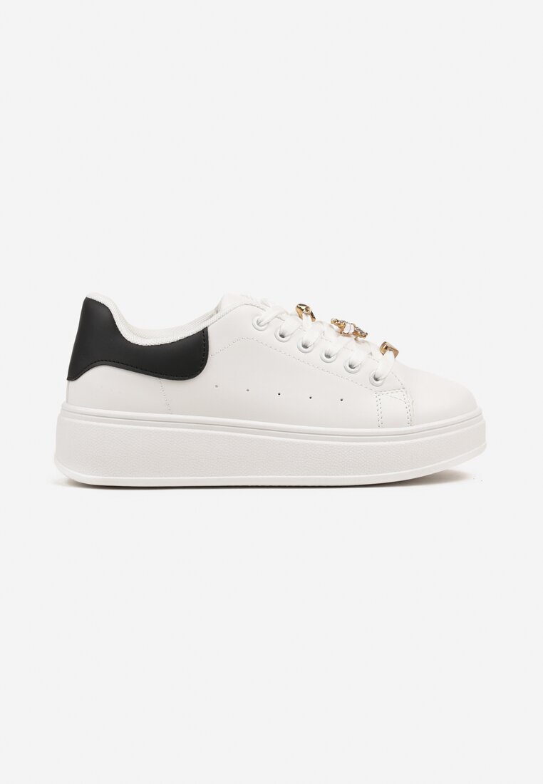 Biało-Czarne Sneakersy na Grubej Podeszwie z Metalicznymi Aplikacjami Vlianora